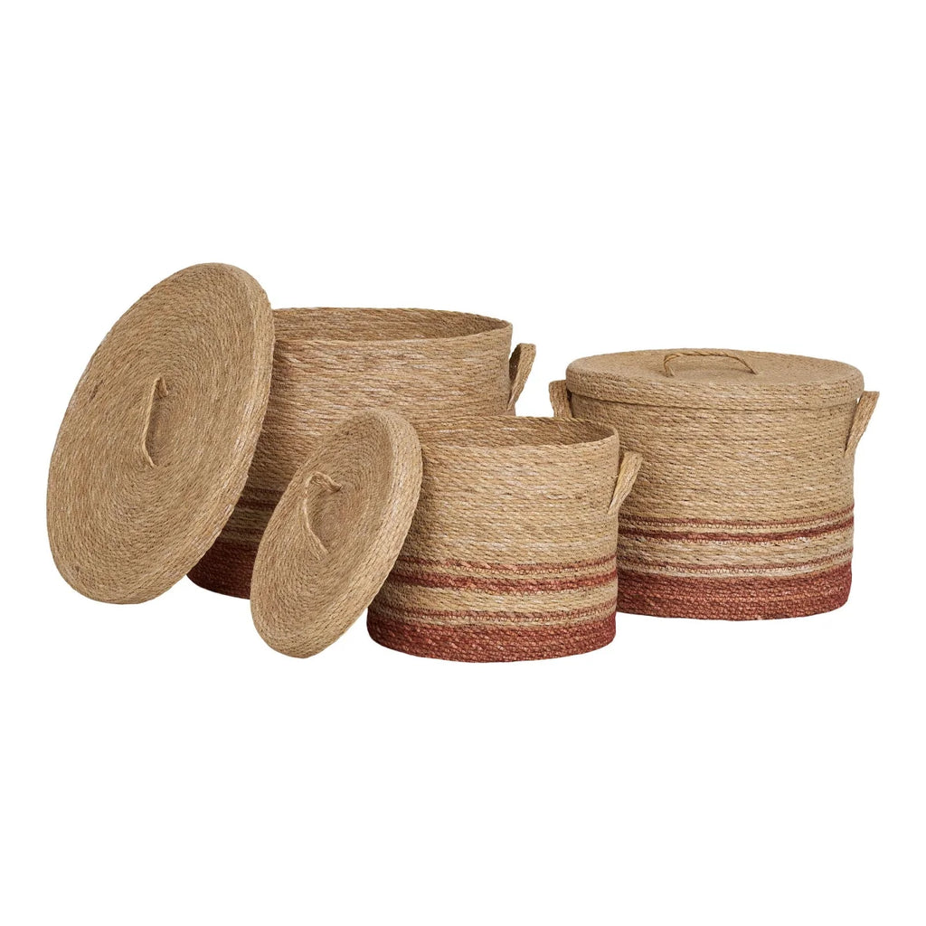 Lot de 3 paniers en herbe de mer naturel marron avec couvercles