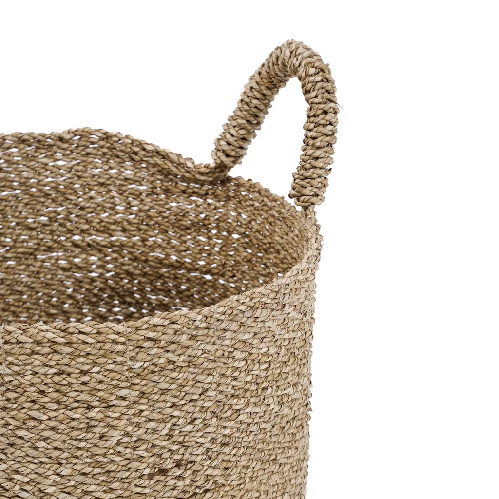 Panier en herbe de mer tressée naturelle avec poignée, diamètre 30 cm, hauteur 34 cm