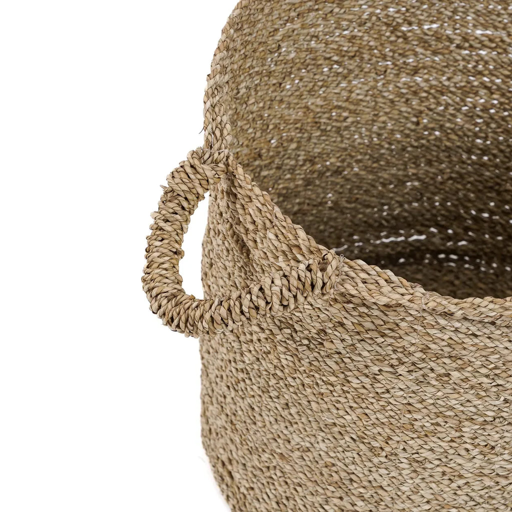 Panier en herbe de mer tressée naturelle avec poignées, Ø30x34 cm