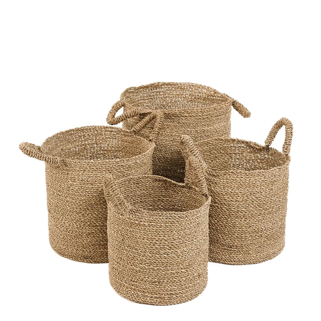 Quatre paniers de rangement tressés en herbe de mer naturel Ø30x34 cm