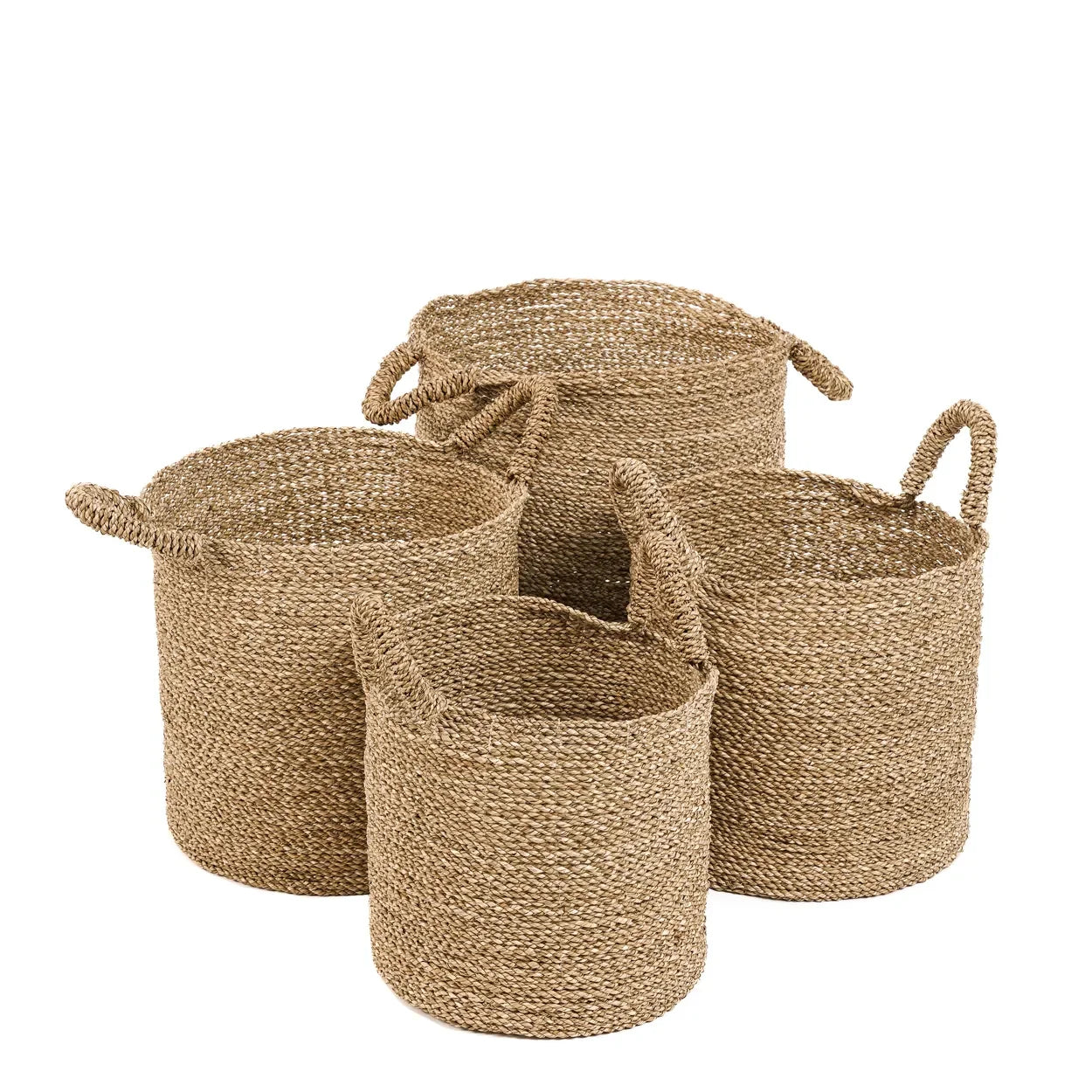 Quatre paniers de rangement tressés en herbe de mer naturel Ø30x34 cm