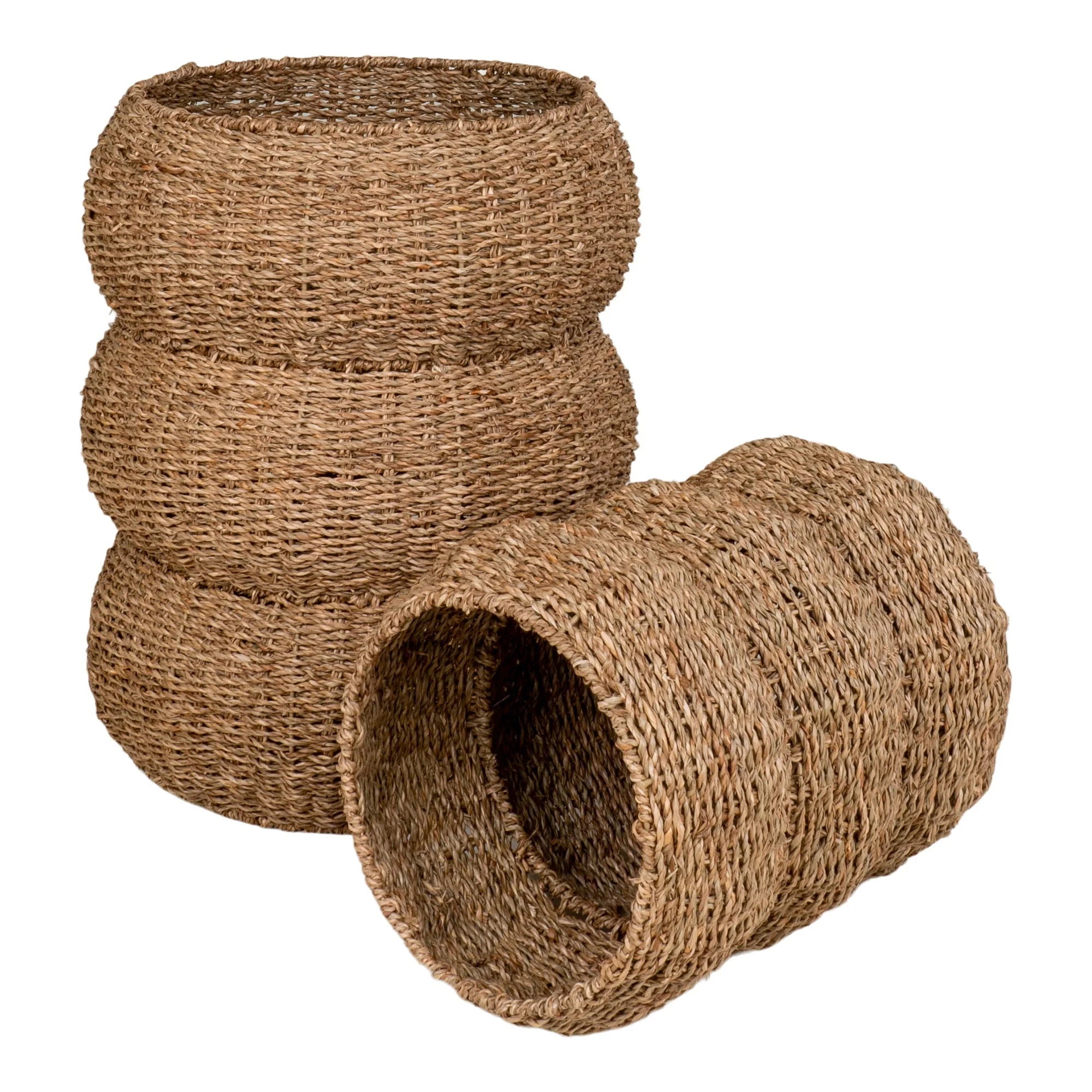 Paniers de rangement cylindriques en jonc tressé naturel pour rangement élégant