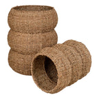 Paniers cylindriques en jonc tressé naturel, set de 2, tan texturé artisanal