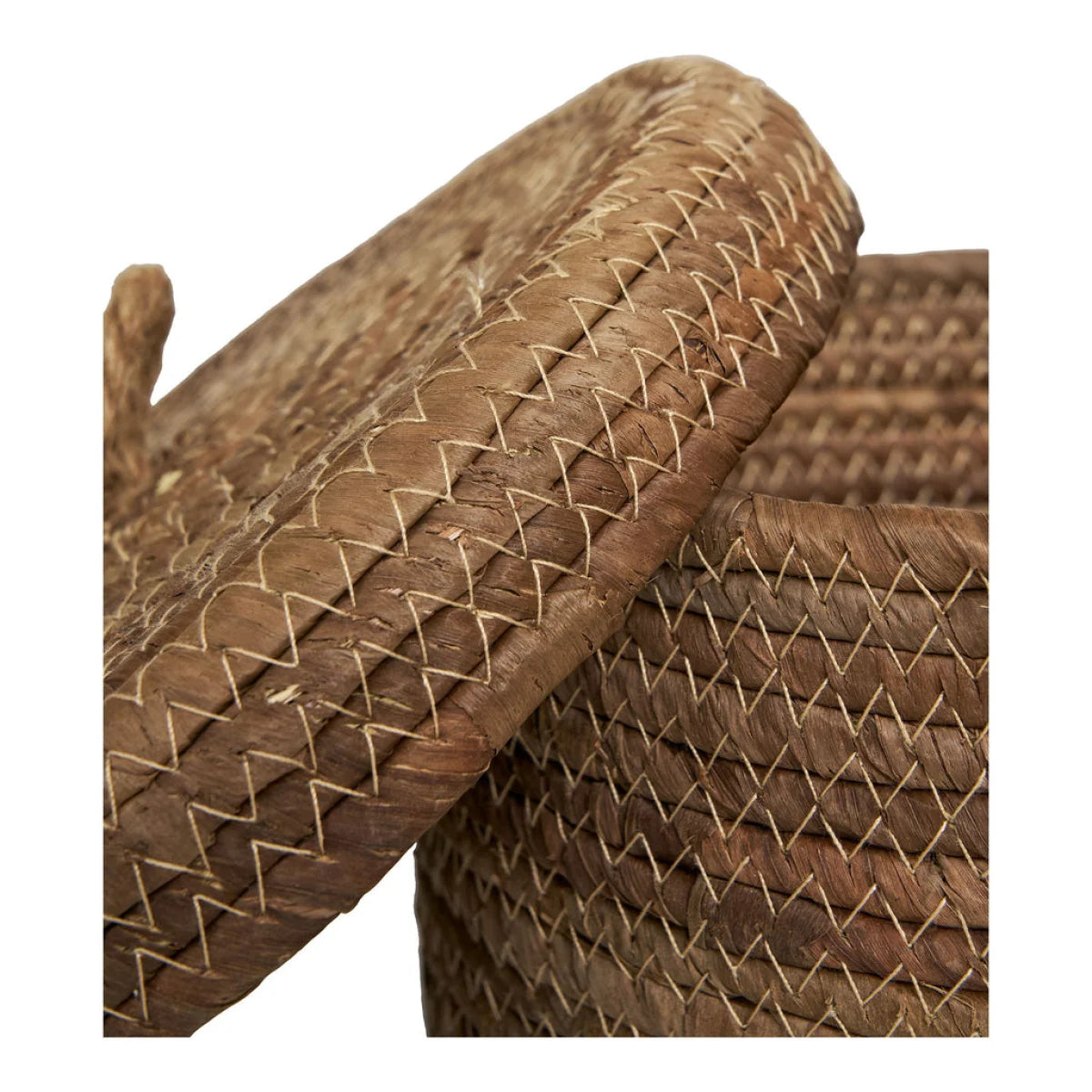 Panier de rangement en feuilles de bananier tressées avec couvercle, set de 2