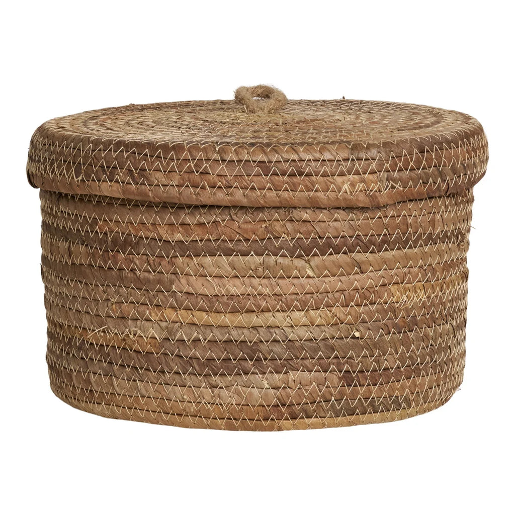 Panier de rangement en feuilles de bananier tressées avec couvercle, set de 2