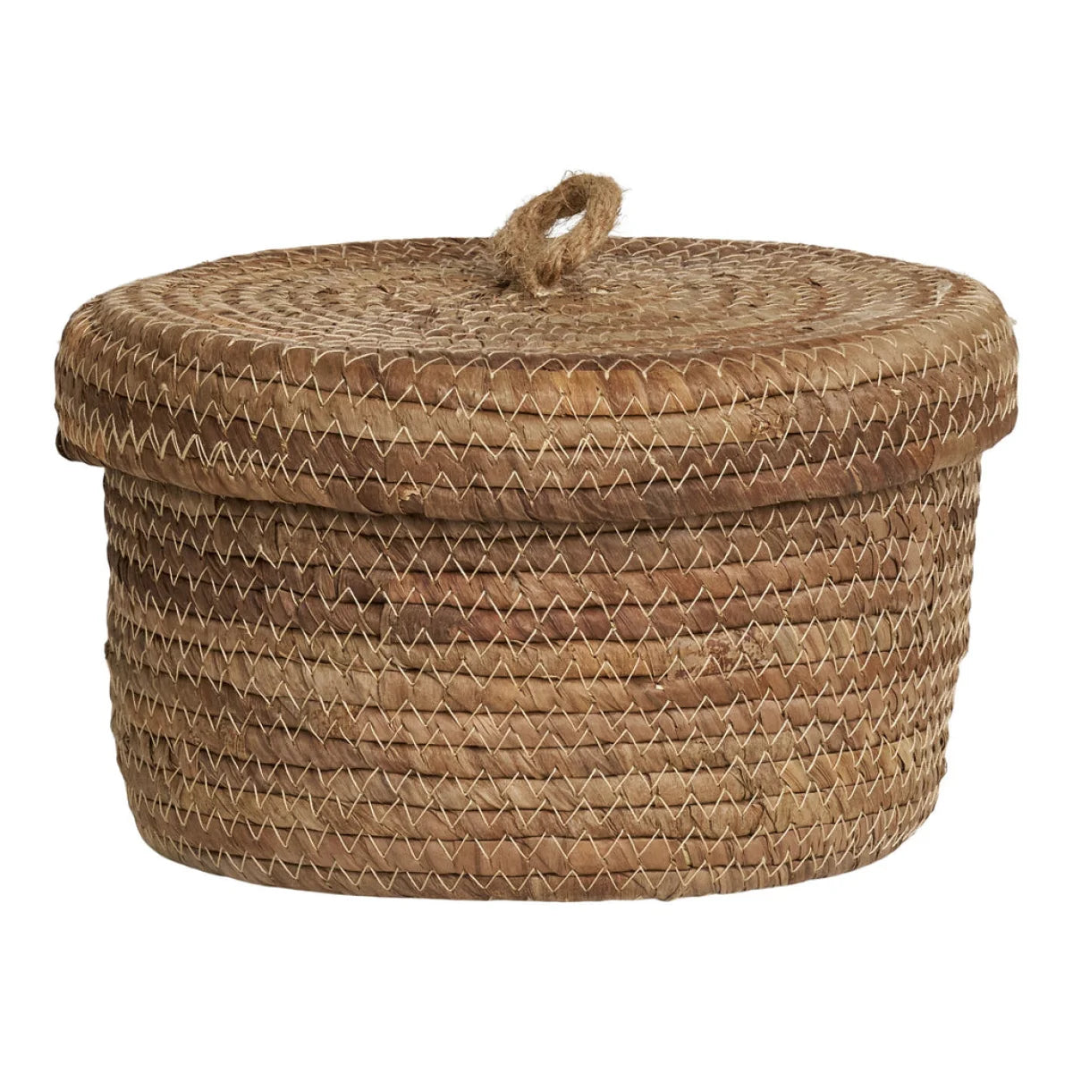 Panier rond en feuilles de bananier tressées avec couvercle et poignée, lot de 2