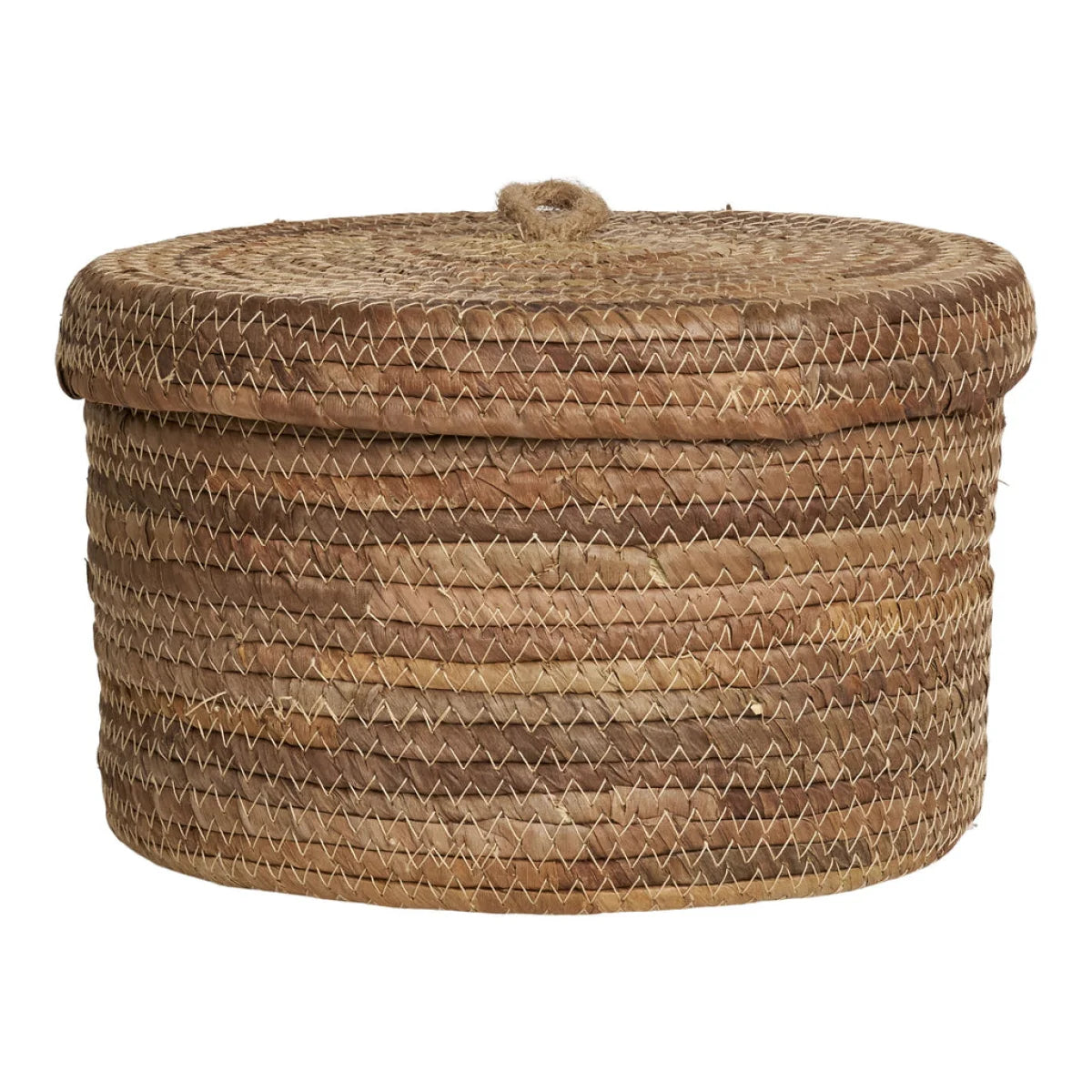 Panier de rangement rond en feuilles de bananier tressées avec couvercle et poignée