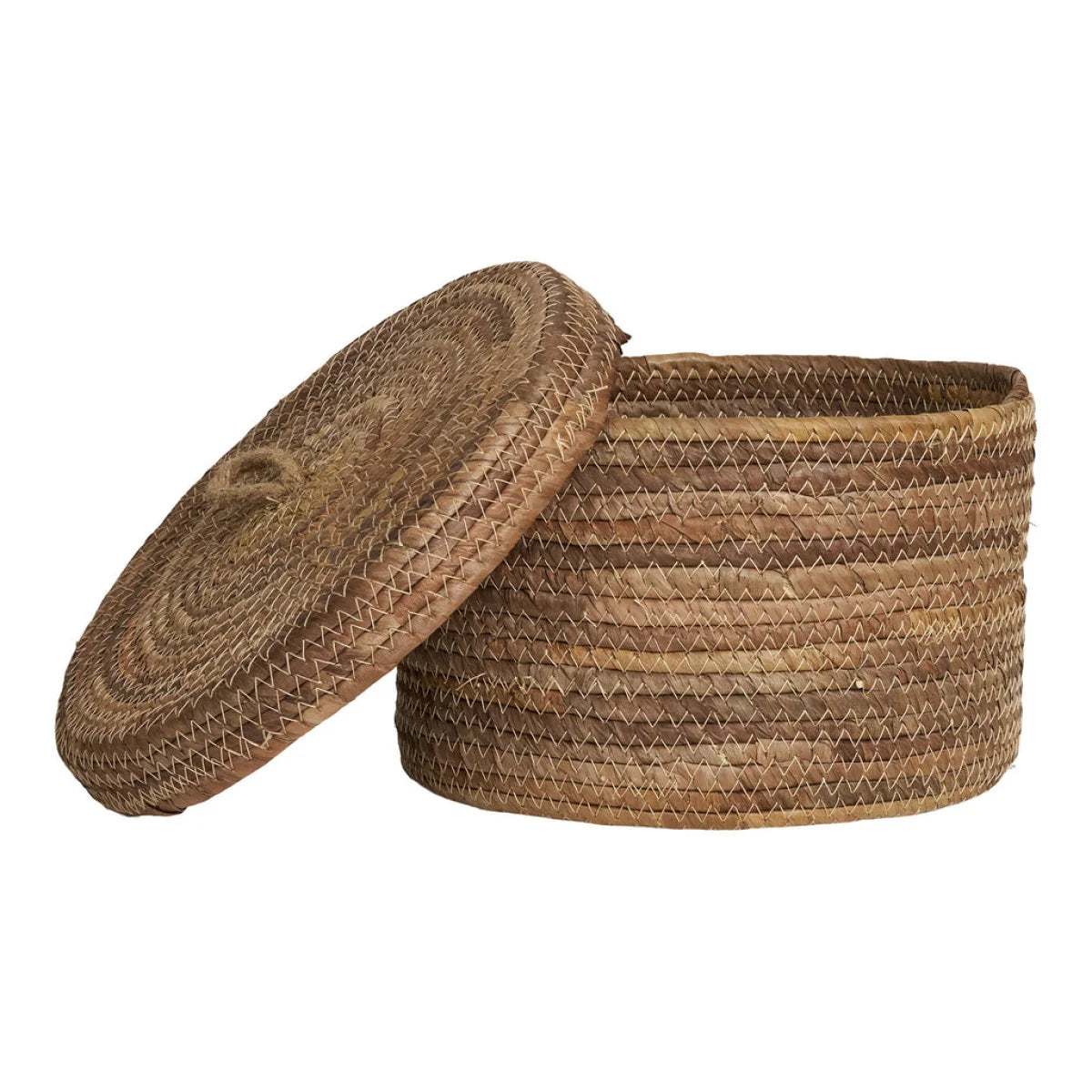 Panier de rangement rond en feuilles de bananier tressées avec couvercle