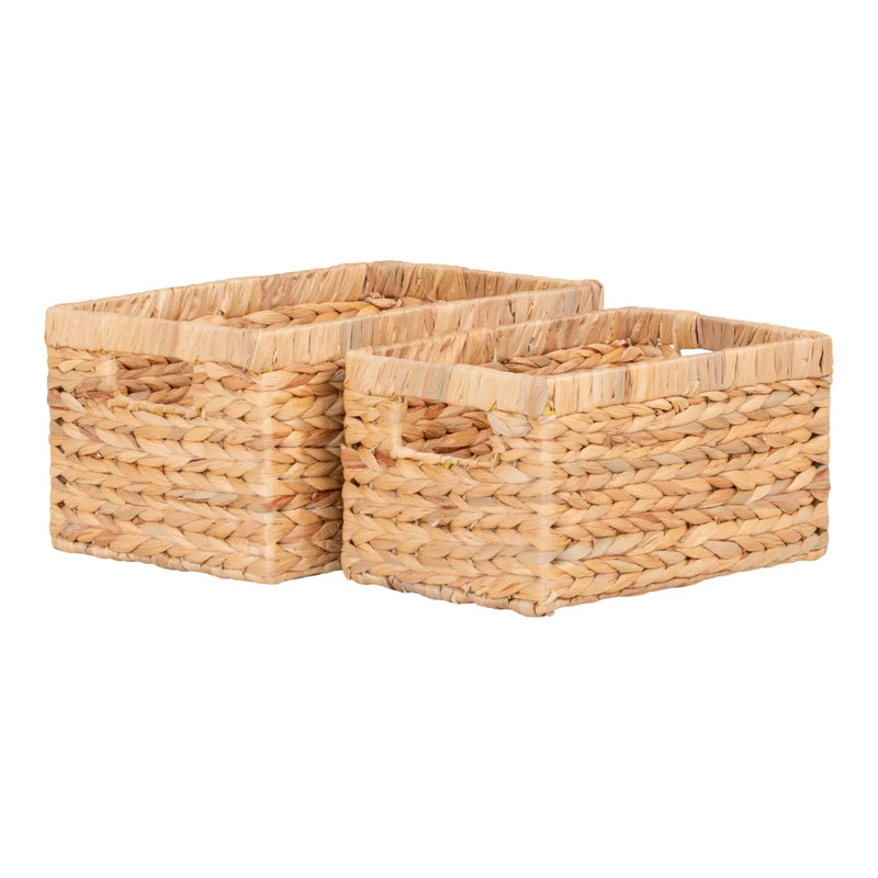 Paniers de rangement rectangulaires en jacinthe d’eau naturelle avec poignées – Set de 2