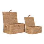 Paniers de rangement rectangulaires en jonc tressé naturel avec couvercle – Set de 2