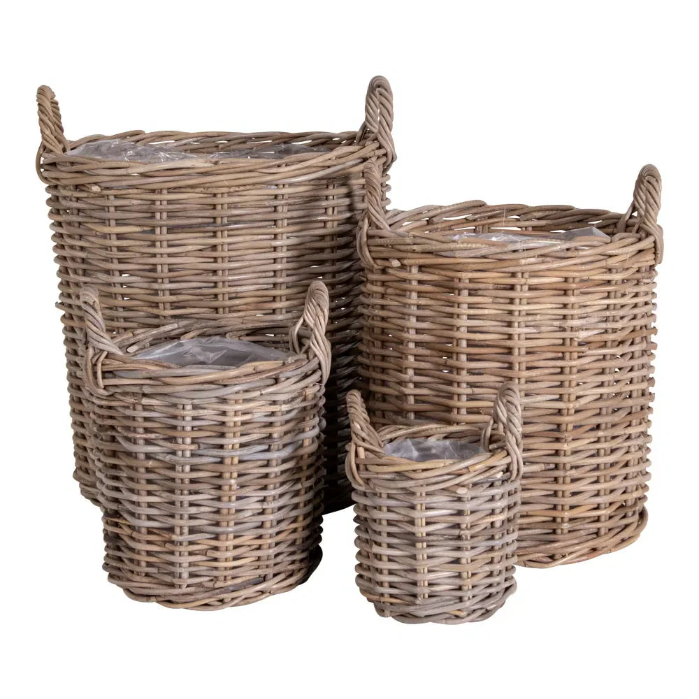 Paniers de rangement ronds en rotin tressé naturel avec anses – Set de 4