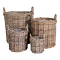 Paniers de rangement ronds en rotin tressé naturel avec anses – Set de 4