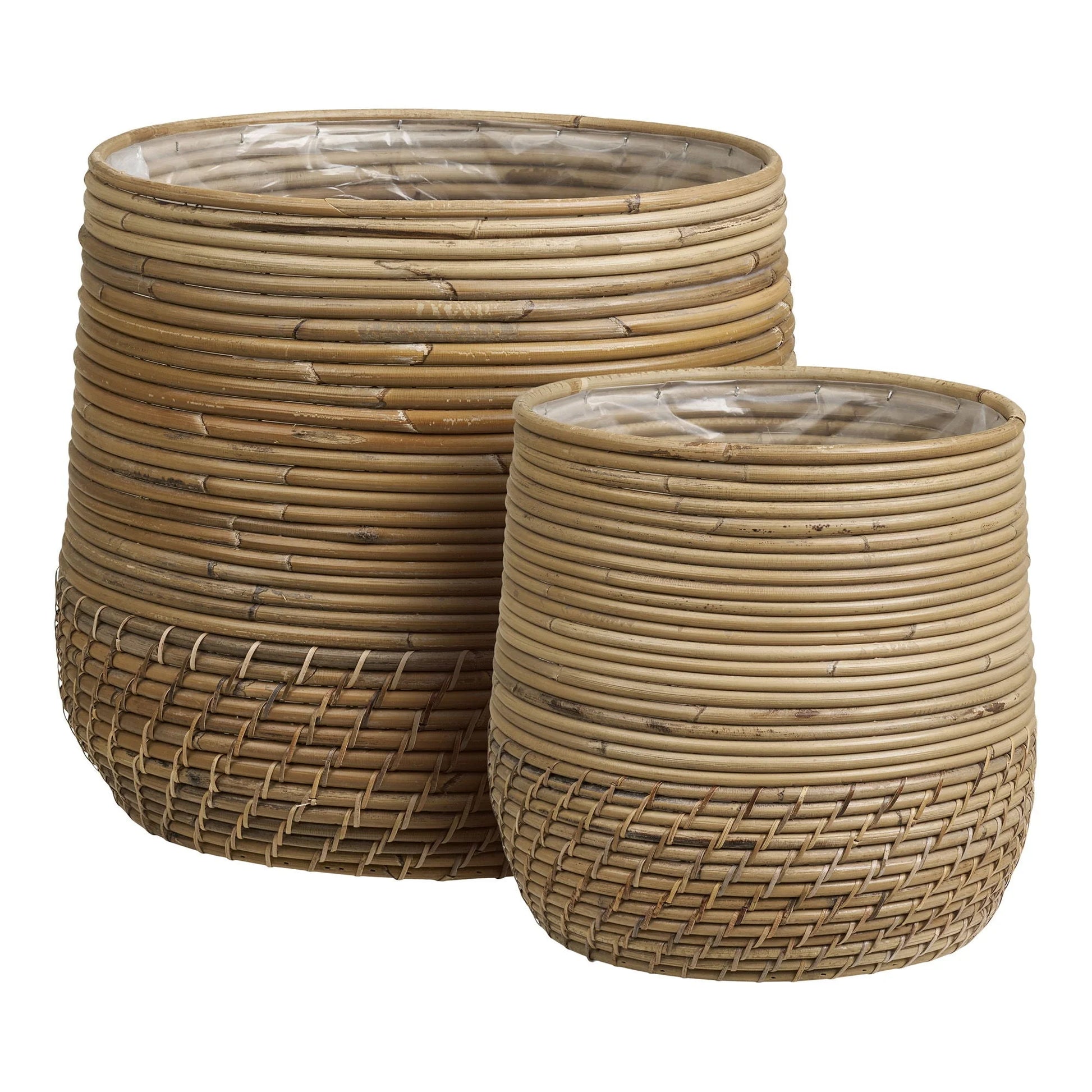 Deux paniers en rotin et kubu naturel de 35 cm pour plantes, lot de 2
