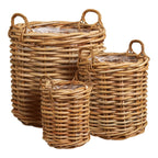 Lot de 3 paniers en rotin naturel avec anses torsadées et doublures plastiques