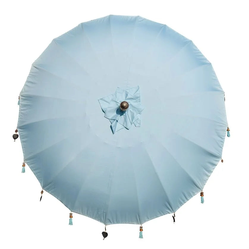 Parasol balinais 180 cm en bois et tissu bleu pastel