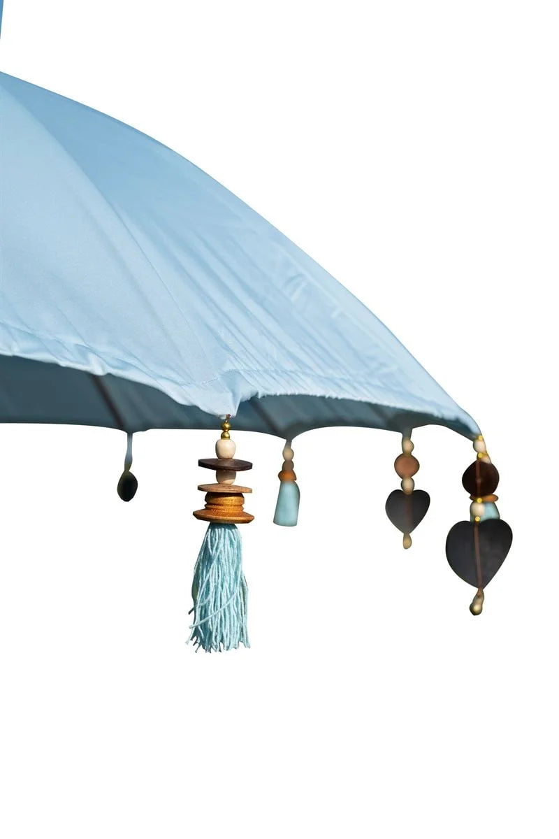 Parasol balinais 180 cm en bois et tissu bleu pastel