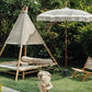 Parasol balinais en macramé avec mât sculpté bois 250 cm