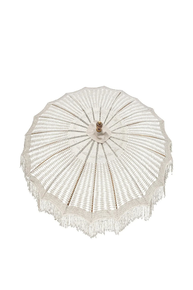 Parasol balinais en macramé avec mât sculpté bois 250 cm