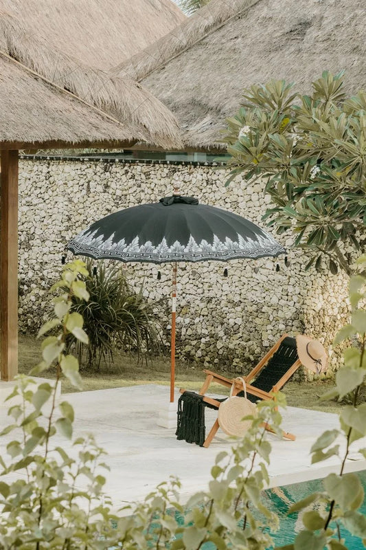Parasol balinais noir 280 cm en tissu imperméable