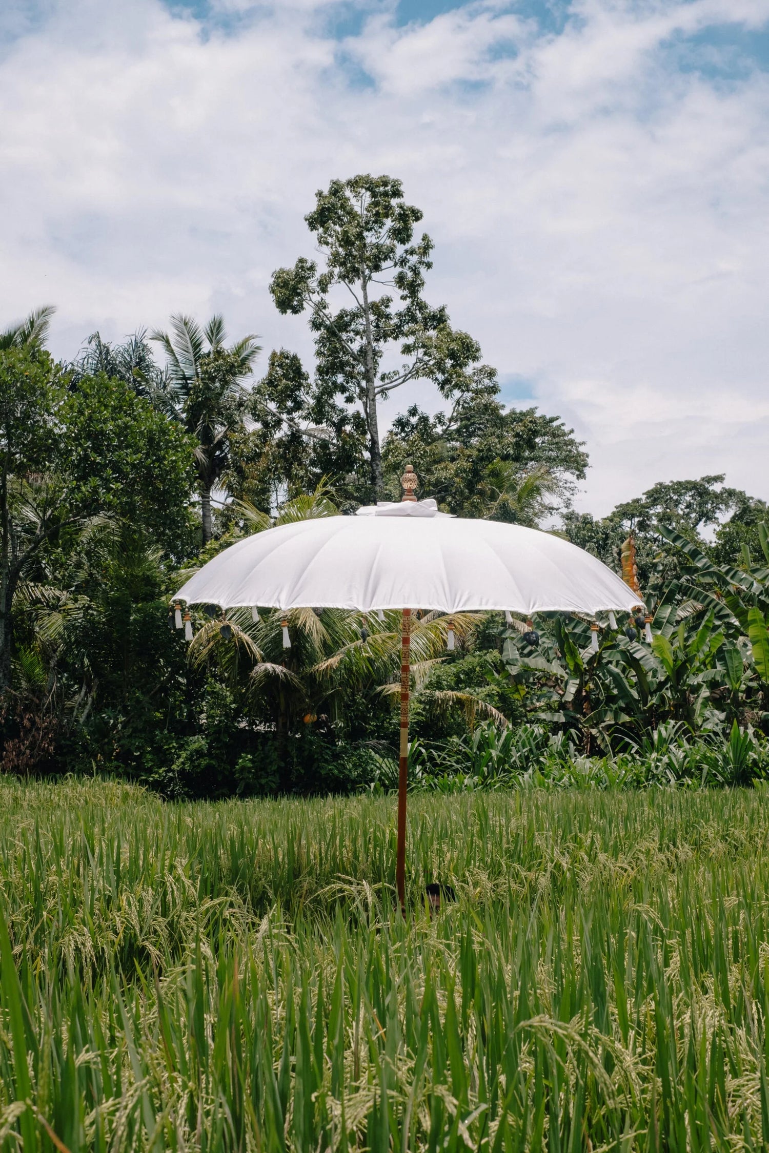 Parasol crème en tissu Naghata 280 cm avec bois sculpté