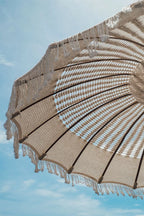Parasol en macramé balinais 180 cm avec pied en bois