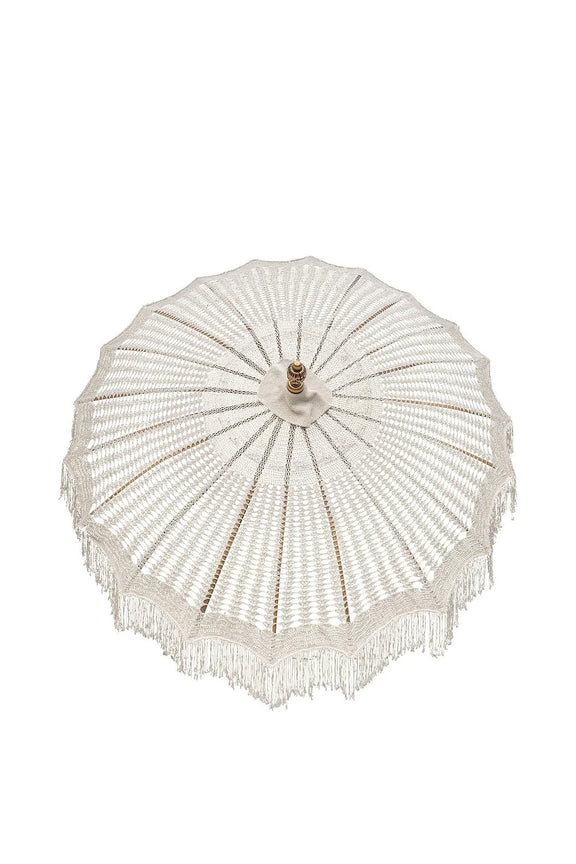 Parasol en macramé balinais 180 cm avec pied en bois