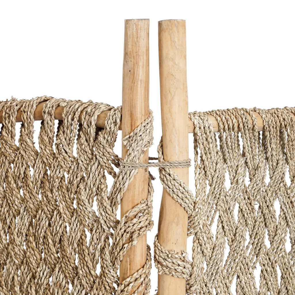 Paravent en teck et herbier de mer 170 cm naturel