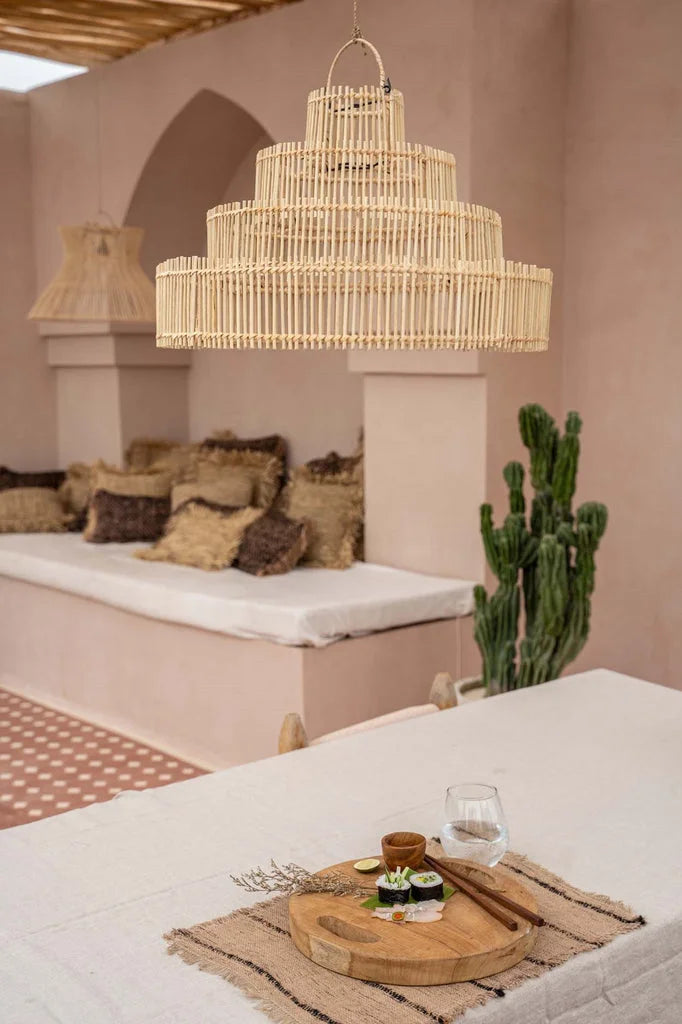 Lustre en bambou à plusieurs niveaux pour décoration naturelle mariage M