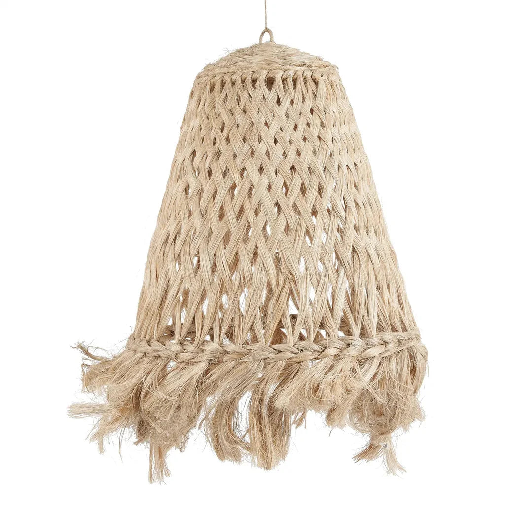 Luminaire pendentif en jute tissé avec franges, modèle Le Pendentif Méduse en Abaca Naturel L