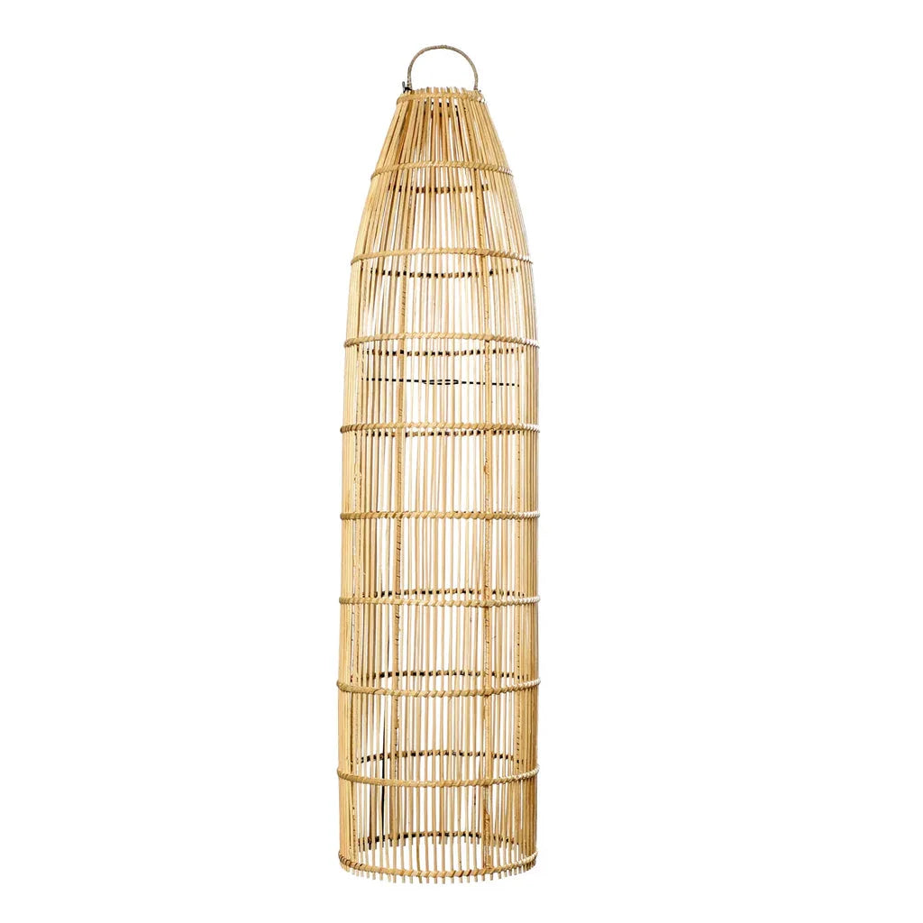 Lampadaire tissé cylindrique en bois naturel, design élégant pour salon moderne