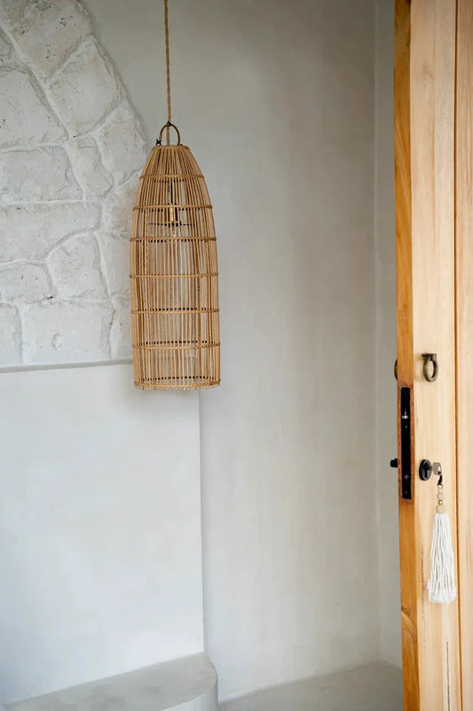 Suspension en cannage pour décoration intérieure, modèle Le pendentif piège à poissons Naturel M