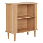 Buffet bas en bois naturel avec portes coulissantes rayées de 80x40 cm