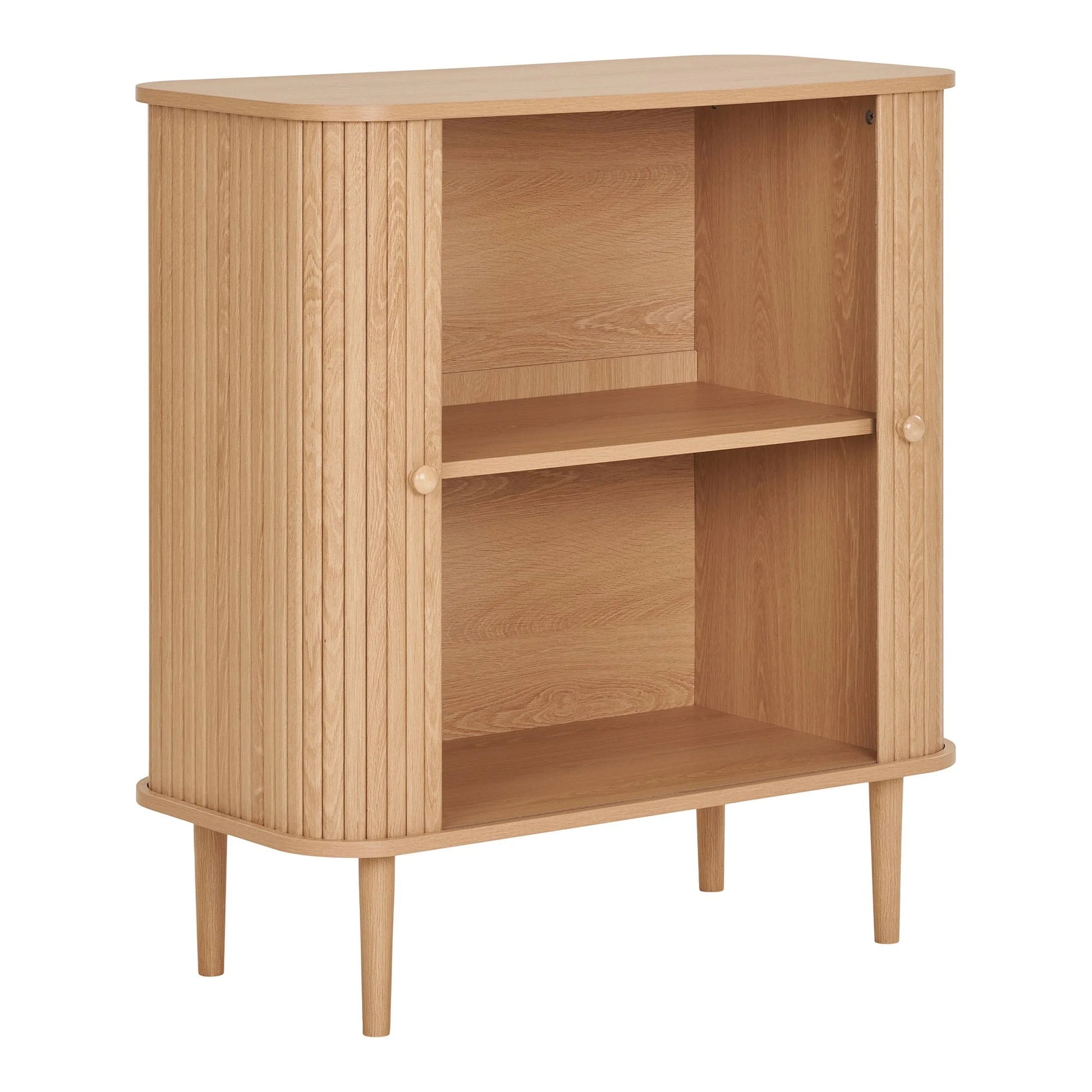 Buffet bas en bois naturel avec portes coulissantes rayées de 80x40 cm