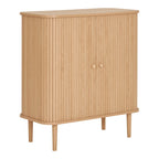 Meuble buffet bas en bois naturel clair avec portes ridées et coulissantes