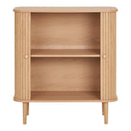Sous-titre : Armoire en bois naturel avec portes coulissantes rainurées pour espace moderne