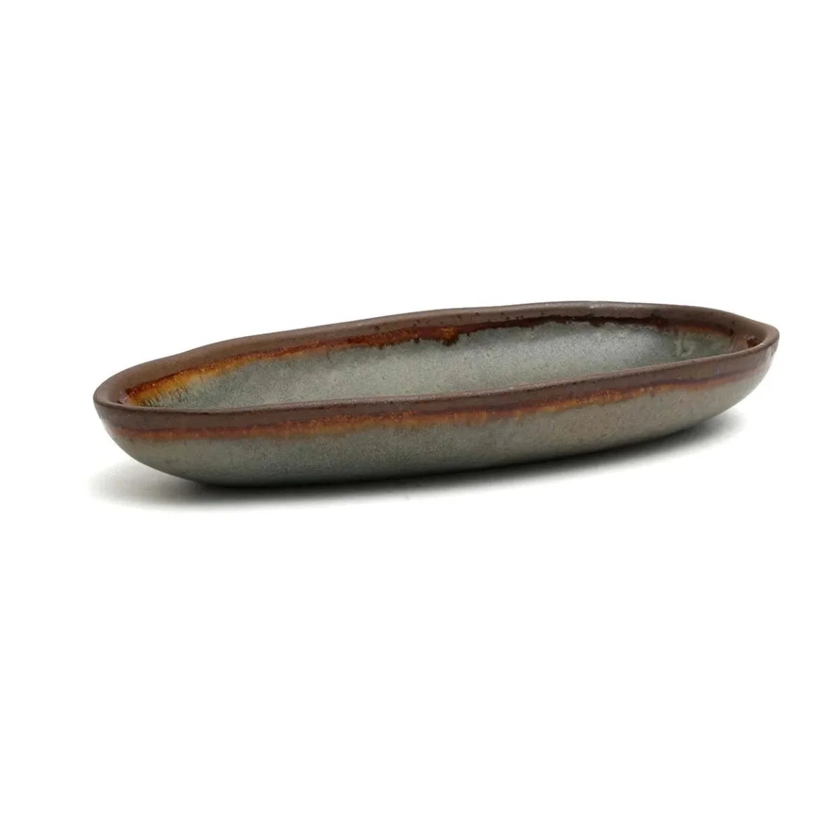 Petit plateau de service ovale en céramique grise bords irréguliers – Lot de 6
