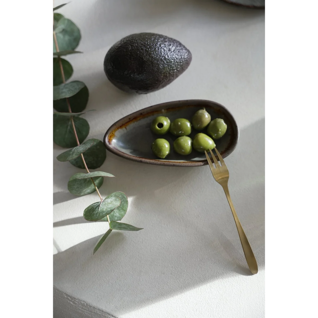 Petit plateau de service ovale en céramique grise bords irréguliers – Lot de 6