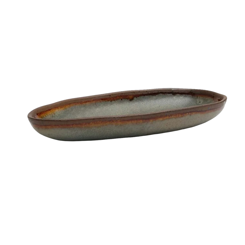 Petit plateau de service ovale en céramique grise bords irréguliers – Lot de 6