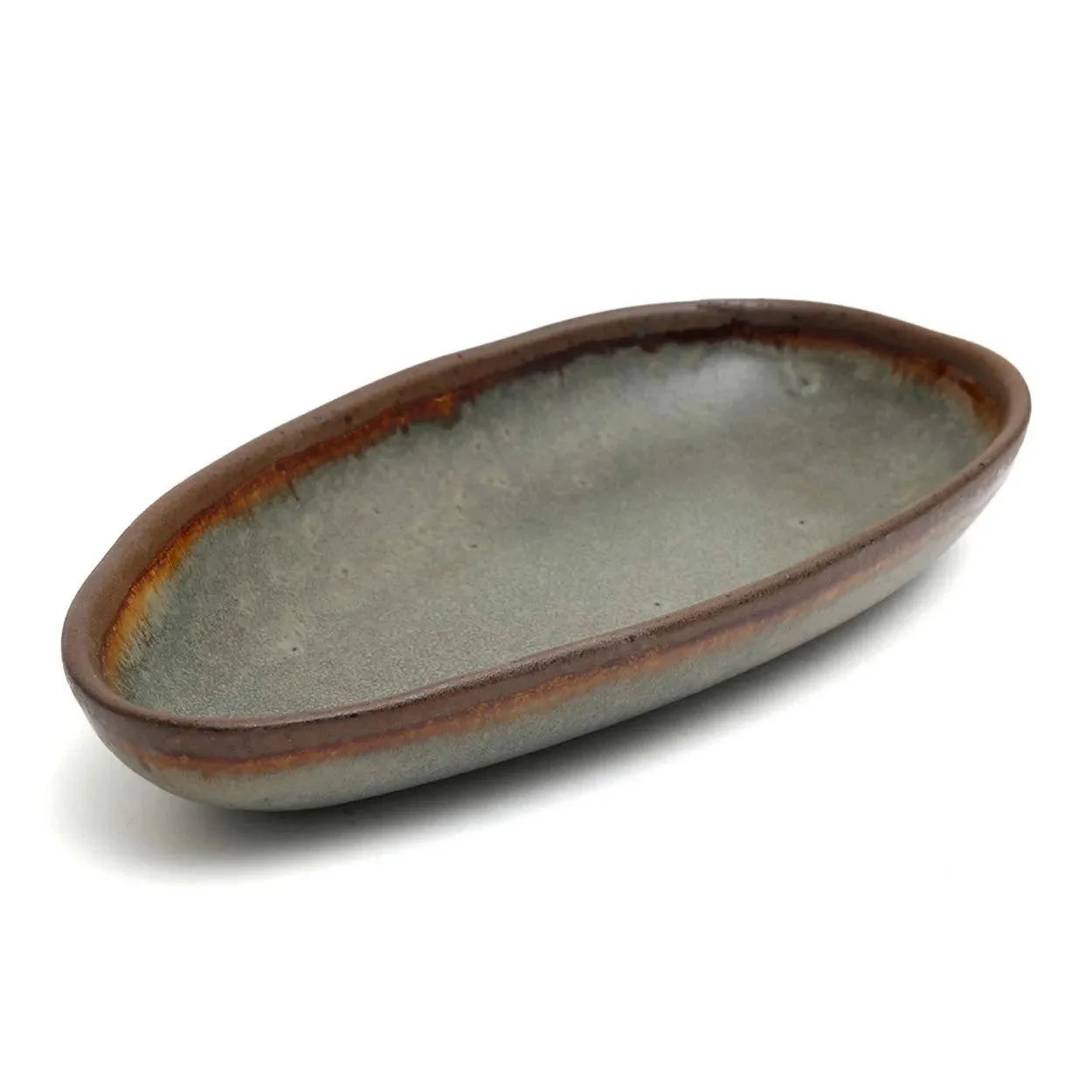 Plateau de service ovale en céramique grise avec bords irréguliers, lot de 6
