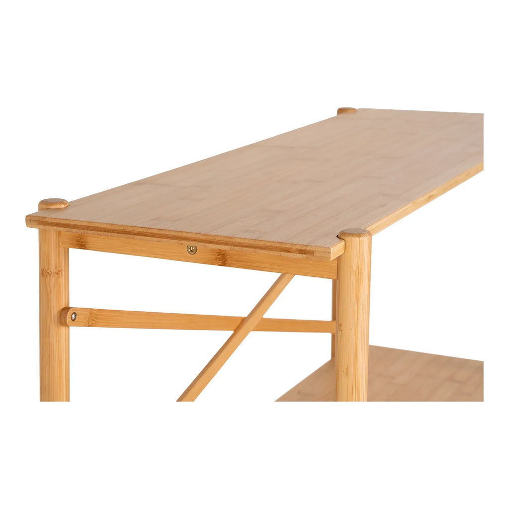 Table pliante en bambou naturel avec 2 étagères, petite console croisée 83x32 cm