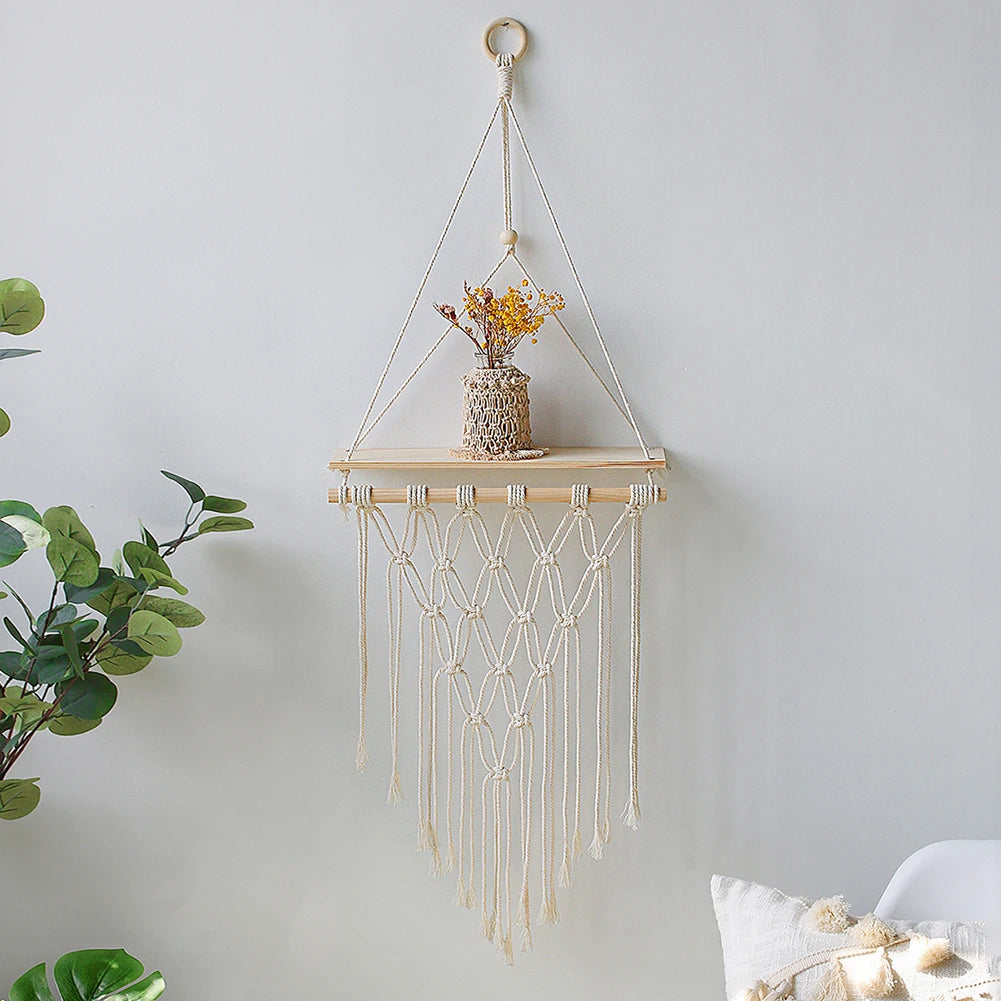 Petite étagère murale bois et macramé variante 4