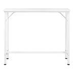 Vue de face de la petite table haute à manger blanche avec un design épuré.