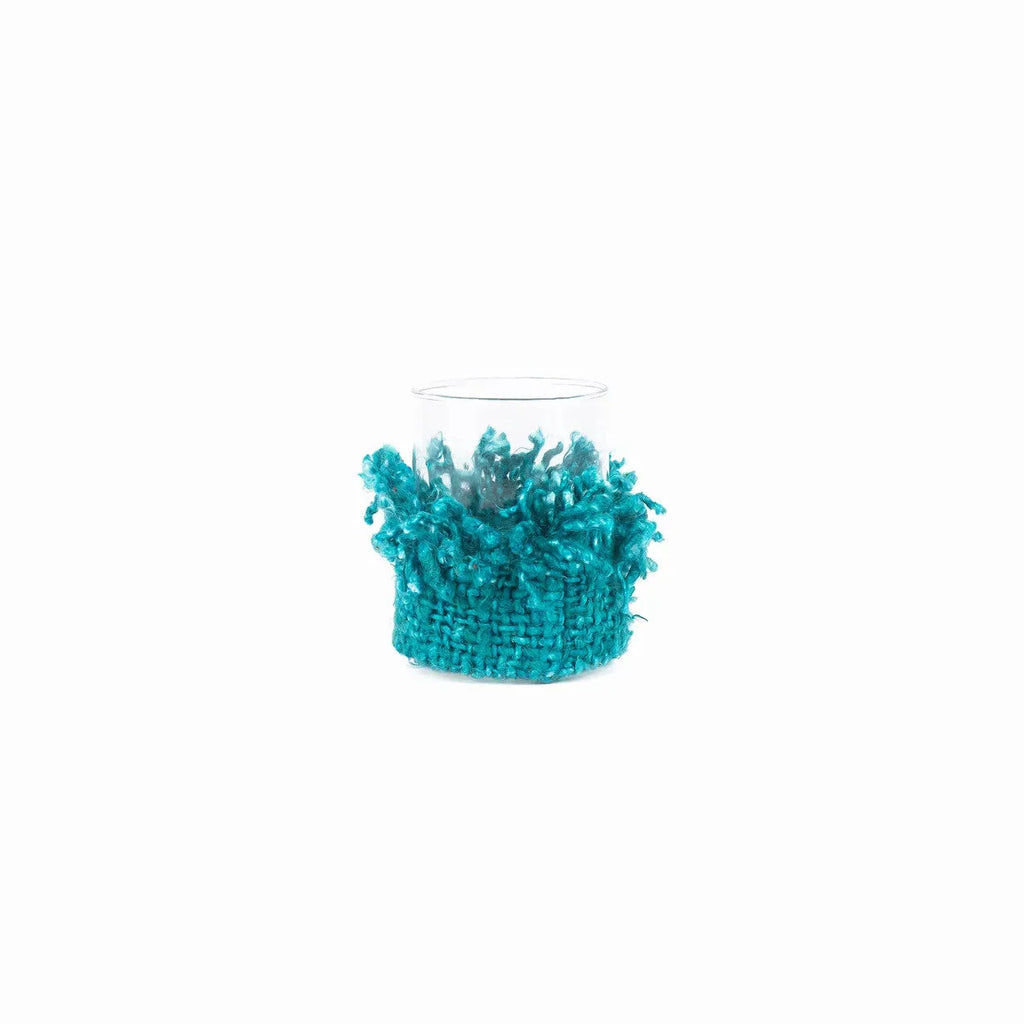 Photophore en coton tricoté – Aqua tressé – H11 cm