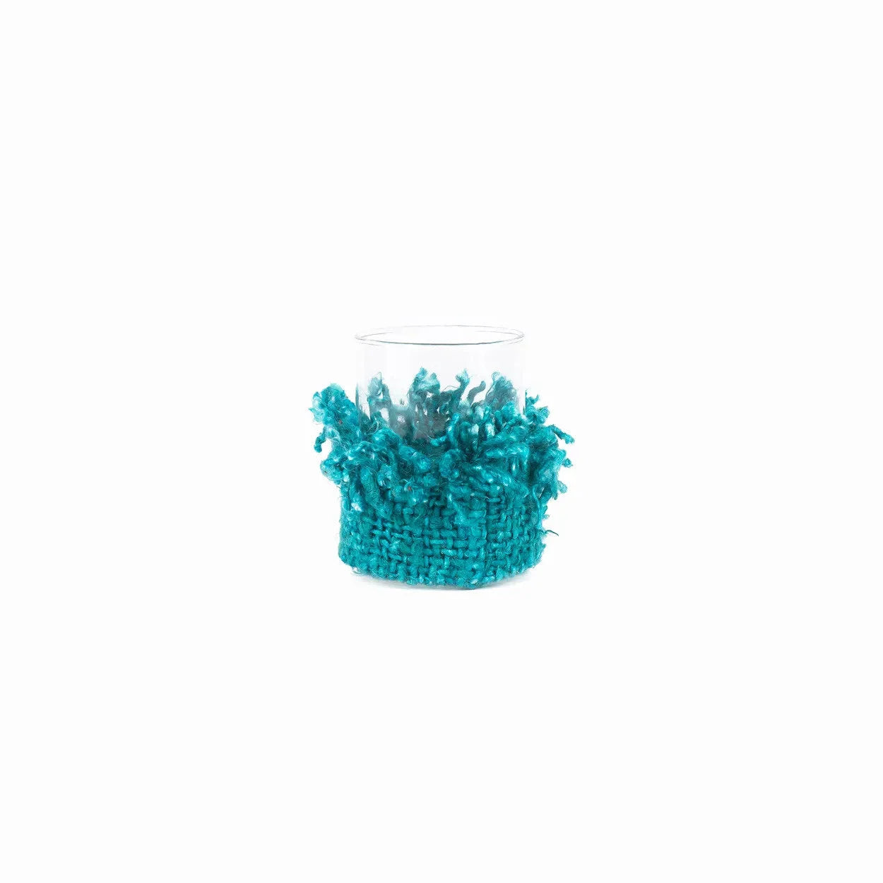 Photophore en coton tricoté – Aqua tressé – H11 cm