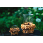 Photophore en coton tricoté main marron texturé