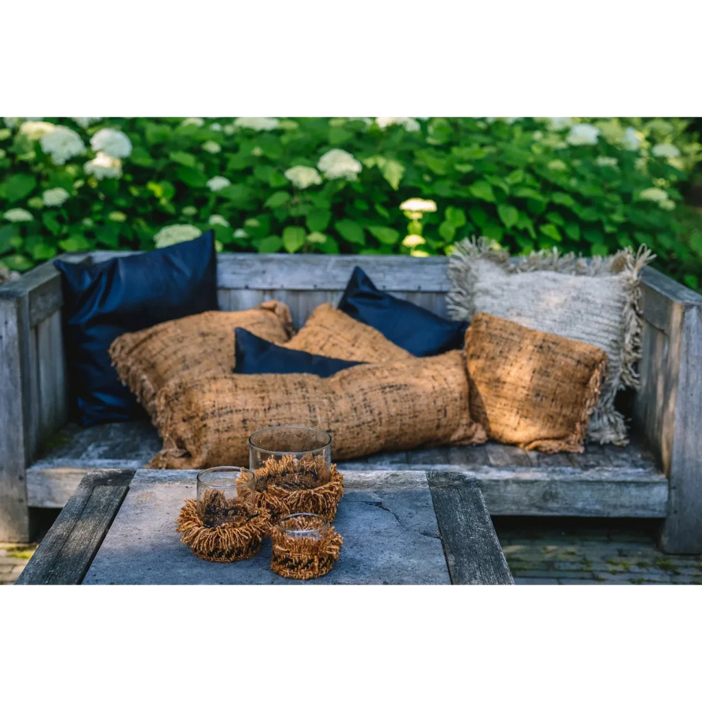 Photophore en coton tricoté main marron texturé