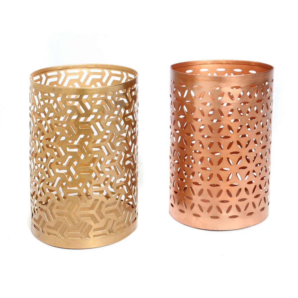 Photophore en laiton doré ajouré motif géométrique