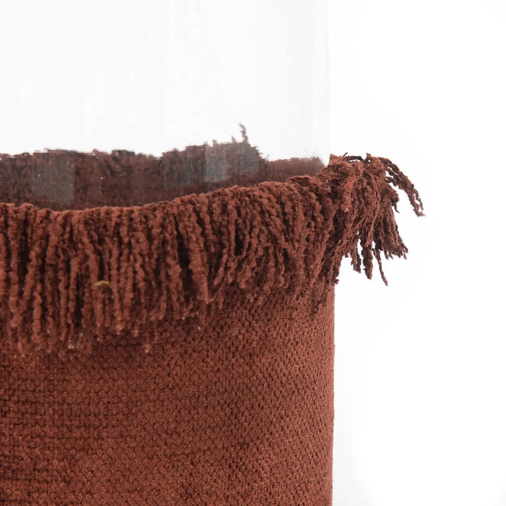 Photophore en velours bordeaux à franges