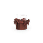 Photophore en velours bordeaux à franges décoratives