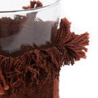 Photophore en velours bordeaux avec franges décoratives